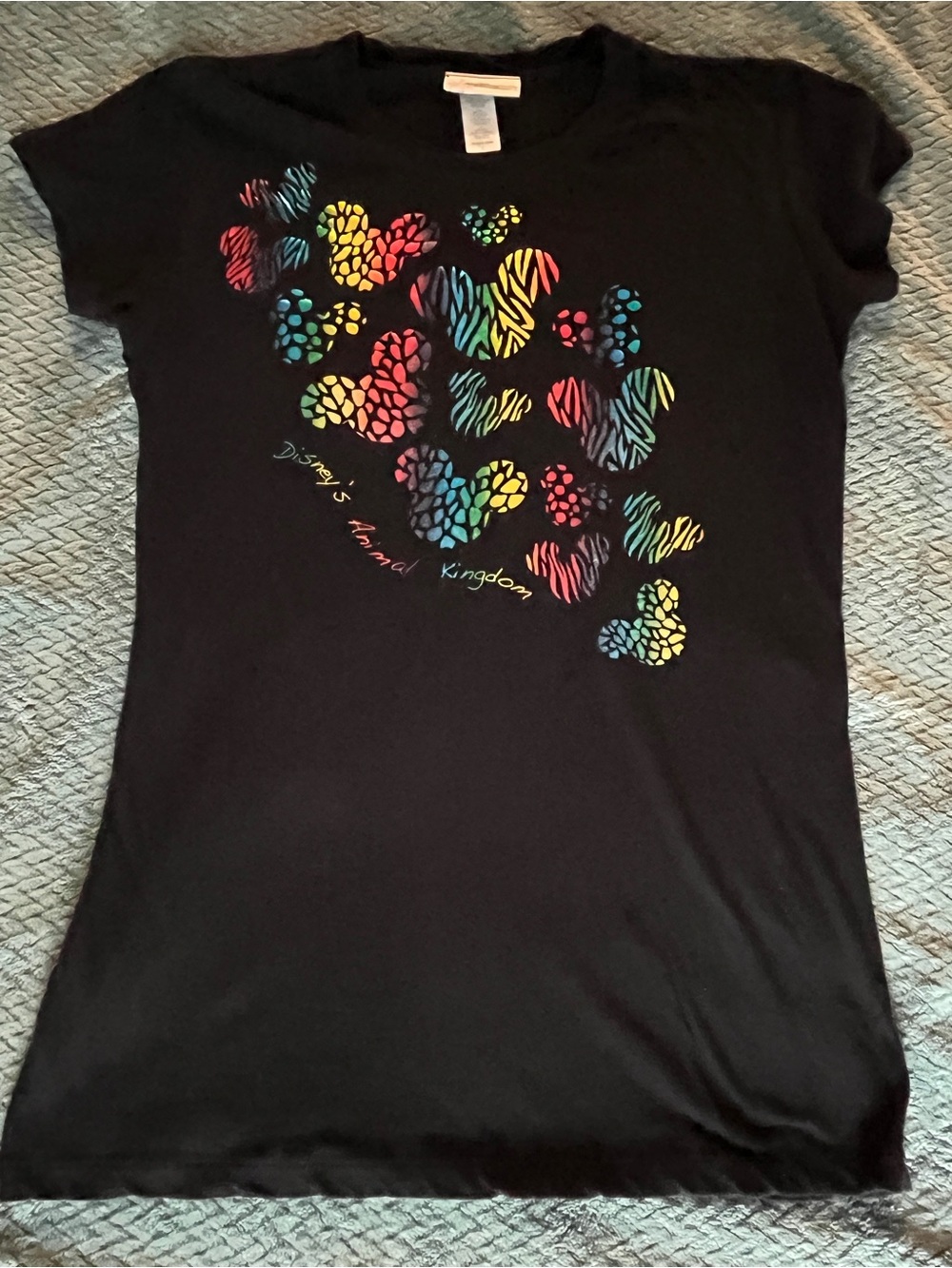 Disney Black Tee with Multicolor Heart & Paw Print Design